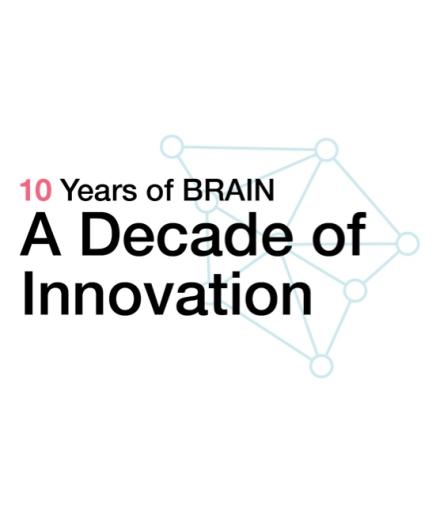 10 years of BRAIN A decade of Innovation text in front of connected dots and lines depicting a network