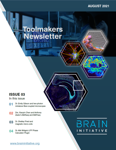 Cover of BIA toolmakers newsletter with scientific images of brain cells. 