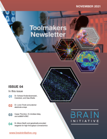 The cover of the BIA Toolmakers Newsletter for November 2021, featuring hexagonal images on the right and the list of four featured toolmakers on the left. 