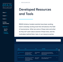 screenshot of BRAIN Initiative- Developed Resources and Tools page