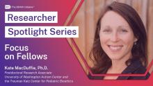 Researcher spotlight series banner with an image of Kate MacDuffie