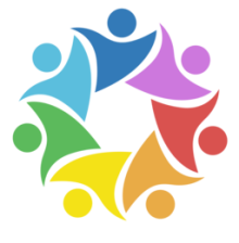 a schematic of seven people in a circle, each a different color of the rainbow